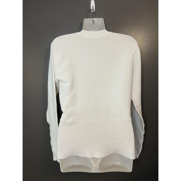Nine West Sweater Womens Small White Ribbed Tie Waist Long Sleeve Knit Top - Picture 5 of 8